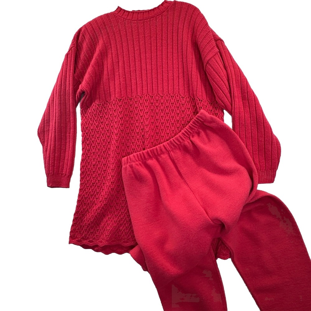 Vintage 2 Piece Matching Set Tunic Sweater & Pants 90s Y2K Size Large Wool Blend